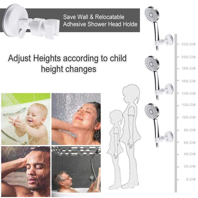OUO Suction Cup Shower Head Holder Handheld Showerhead Bracket Adjustable Shower Holder, Removable Handheld Showerhead & Wall Mounted Suction Bracket pure white