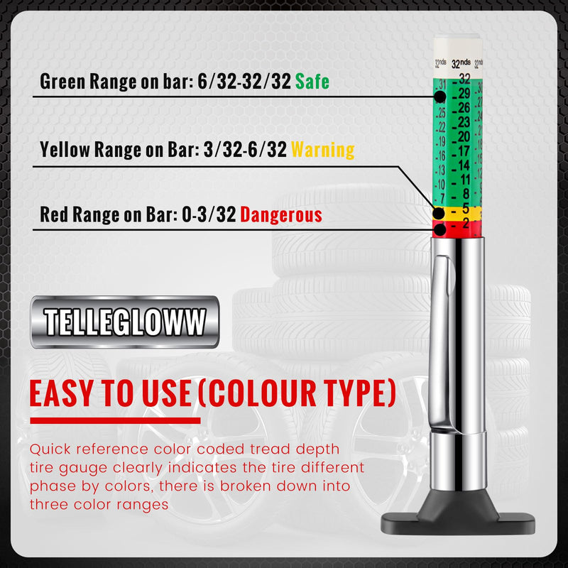 Tellegloww 50 Pcs Tire Tread Depth Gauge Color Coded Tyre Depth Gauge Tool Tread Accurate Measure Tools Metric Gauges for Car Trucks Various Vehicle (White and Green) White and Green