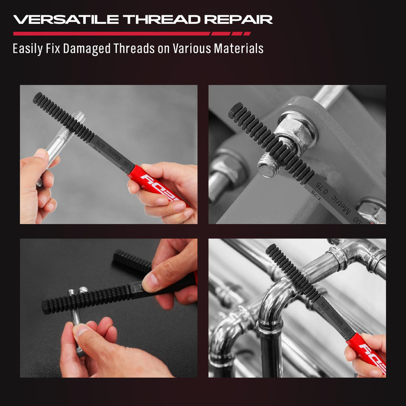 Thread Restorer File Chaser Set: 3-Piece Thread Restoring Chaser Files Metric and SAE Thread Restorer File Set Thread Repair Tool for Hardware DIY
