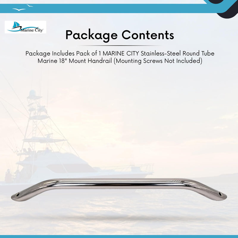 MARINE CITY Round Tube Boat Handle Grab Bar Mount Handrail, 304 Grade Stainless Steel for Yachts, RVs, and Boats 18 Inches