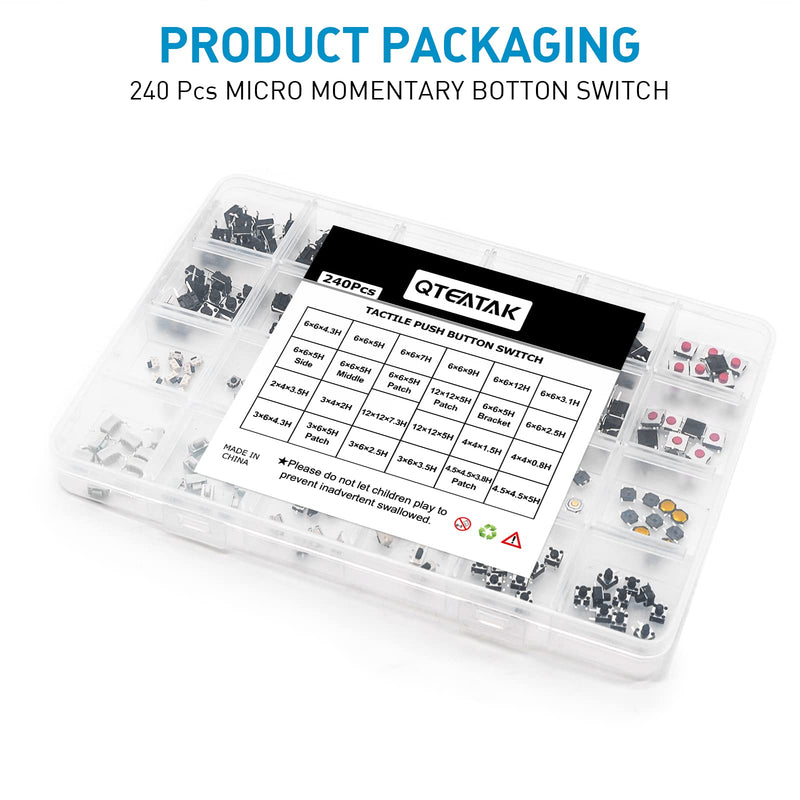 QTEATAK 240 Pcs 24 Value Micro Momentary Tactile Push Button Switch Tact Assortment Kit