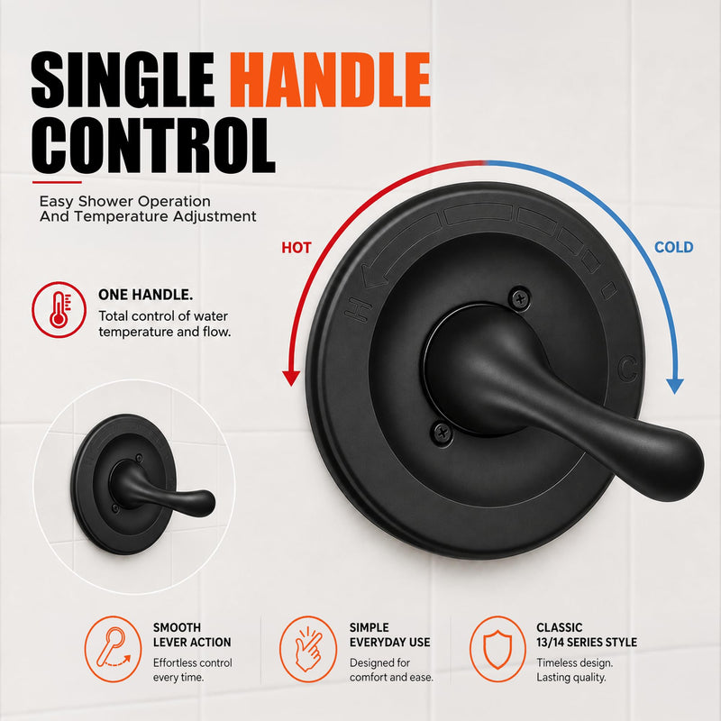 T13020 Shower Trim Kit, Matte Black Shower Valve Trim Kit