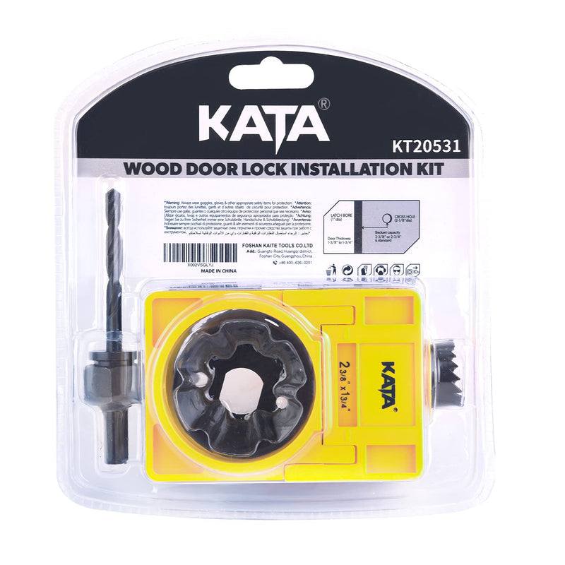 KATA 1-3/8" - 1-3/4" Door Lock Installation Kit for Wooden Doors with Guide Template, Door Lock Hole Saw, Carbon Steel Yellow - NewNest Australia