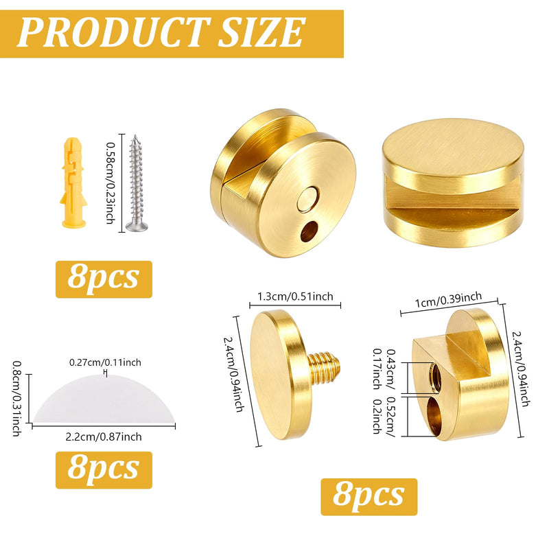 8PCS Frameless Mirror Mounting Hardware Kit 5-12mm Thick Glass Clamps Brass Mirror Glass Hanging Bracket Mirror Mounting Clips for Wall Bathroom Dresser