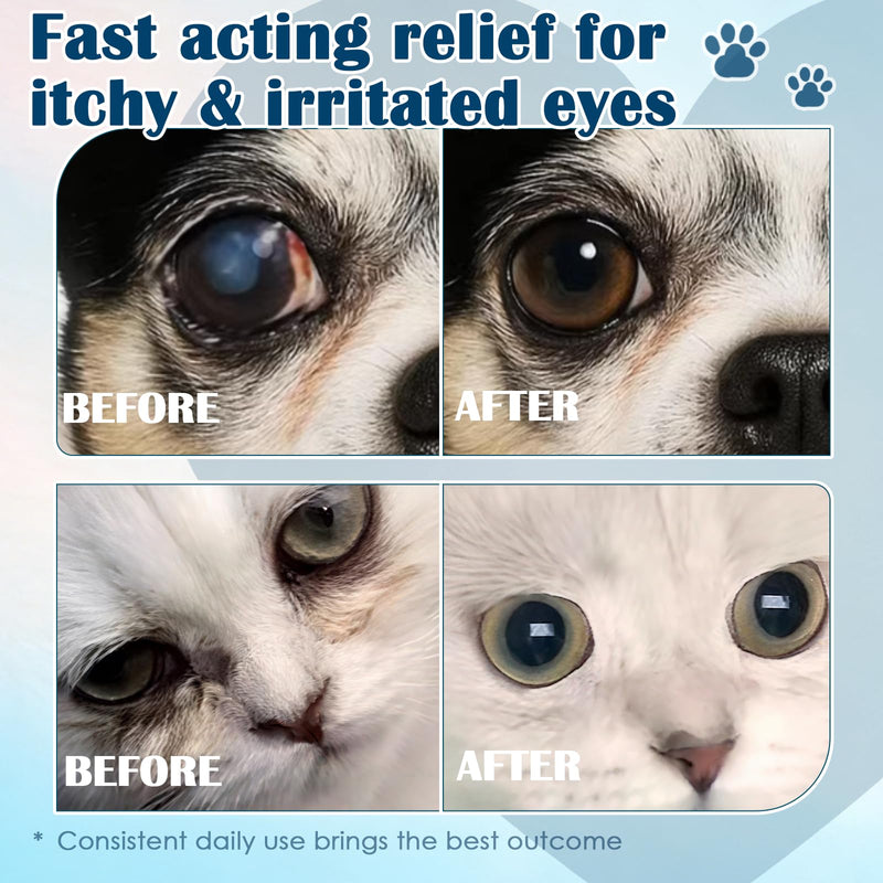 Callmynm Pet Eye Drops for Dogs & Cats, 2-Pack Daily Eye Cleaning and Soothing Care, Relieve Irritation & Dryness, Pink Eye & Allergies Symptoms, Eyes Tear Stain Cleaner with Gentle Formula