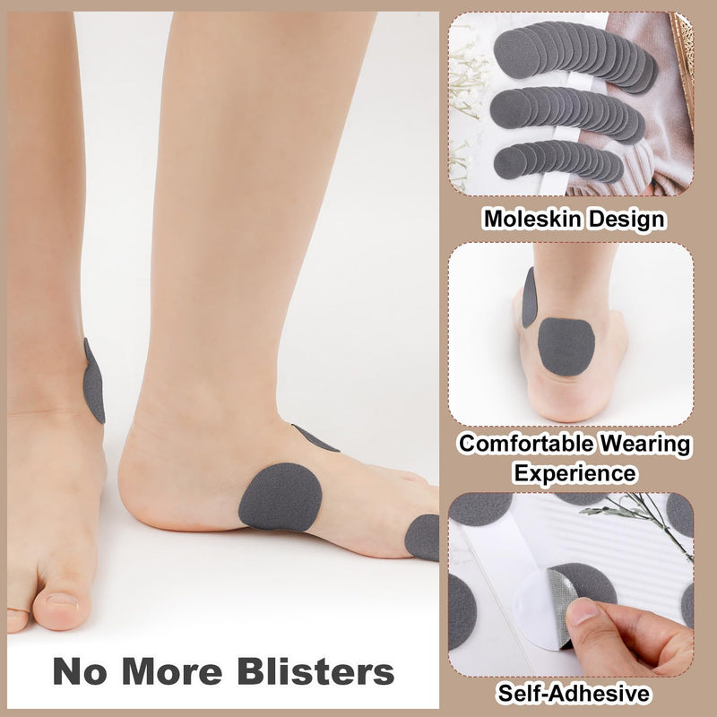 48pcs Moleskin Adhesive Pads, Round Padding Prevention Tape Foot Cushion Protection Moleskin Strips Mole Skin Patch Protector for Feet Shoes Toes Heel Grip (3 Sizes, Gray)