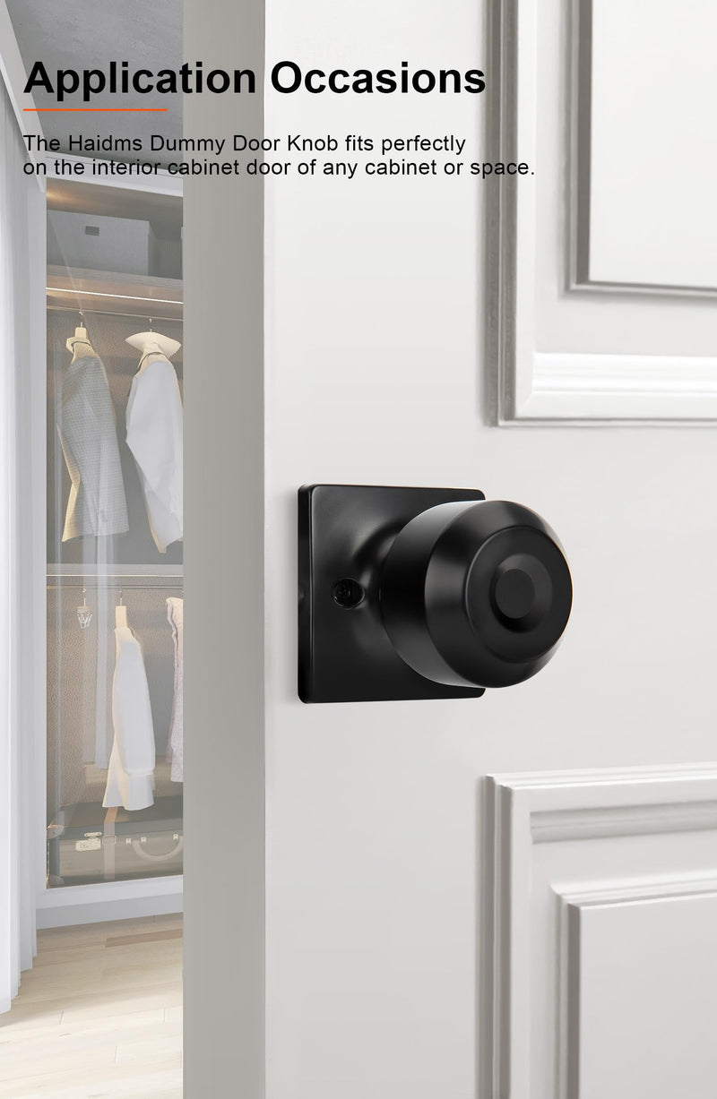 Haidms 6 Pieces Black Closet Door Knobs Dummy Door Knob, Individual Dummy Door Knob Single Side, Matte Black Interior Door Knobs