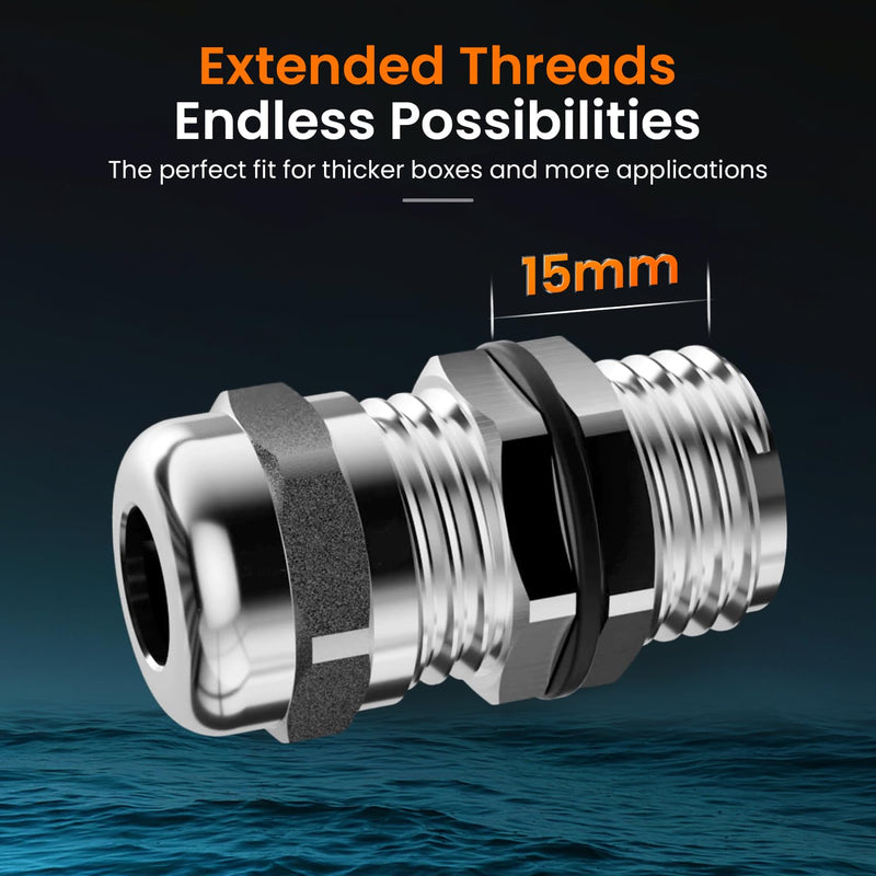 QILIPSU 4pcs 1/2" NPT 304 Stainless Steel Cable Glands, Extended Thread IP68 Strain Relief Waterproof Cord Connector Grommet, Wire Pass Through Grip 4