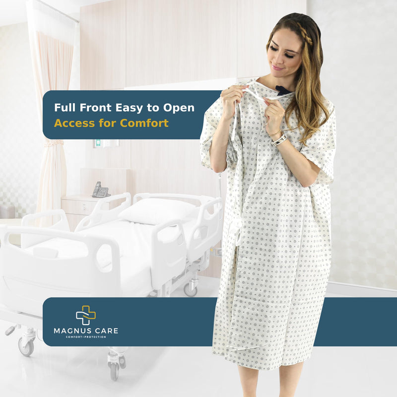 Hospital Gown for Woman & Men, Cotton Blend Fashionable Unisex Patient Gowns, Back Tie, Soft and Comfortable Fits Sizes up to 2XL - 1 Pack
