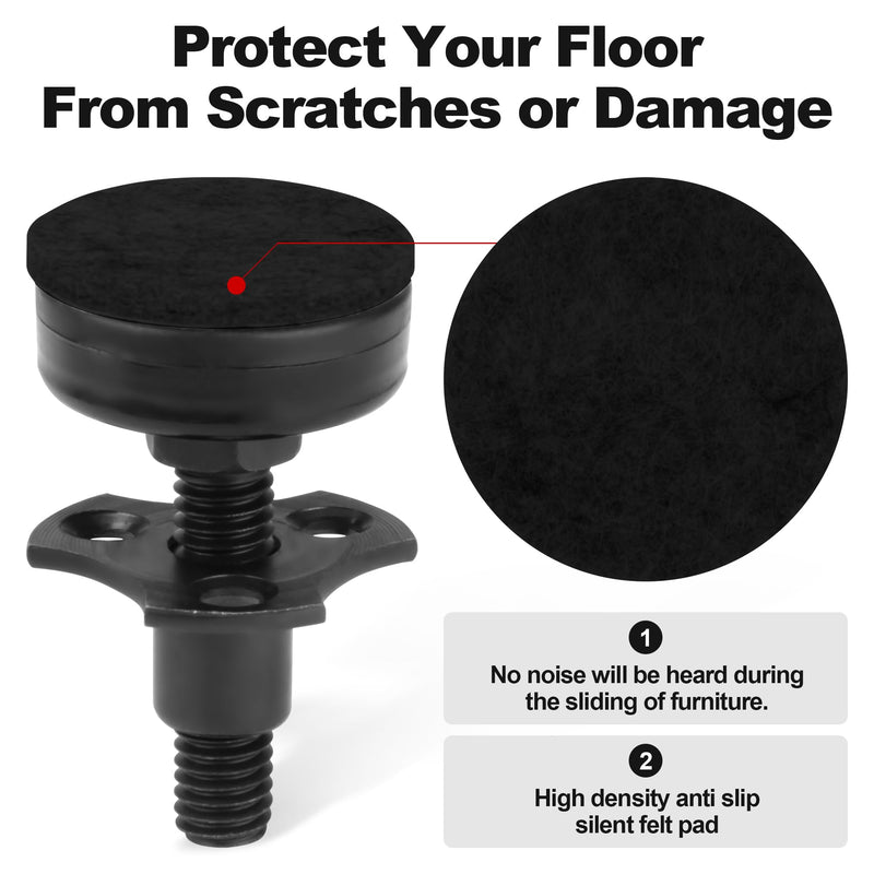 FivePears Heavy Duty Adjustable Furniture Levelers, 2640Lbs Max Support of 8pcs, Furniture Leveling Feet for Sofas, Cabinets, Tables, Chairs, Workbench, 3/8”-16 Thread T-Nut Kit, Black 1