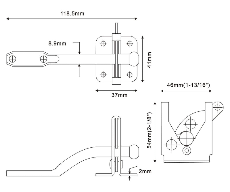 QCAA Self-Locking Gate Latch, 2-1/8", Steel, Black, Made in Taiwan, 4 Pack 4pack Steel - Black (2-1/8")
