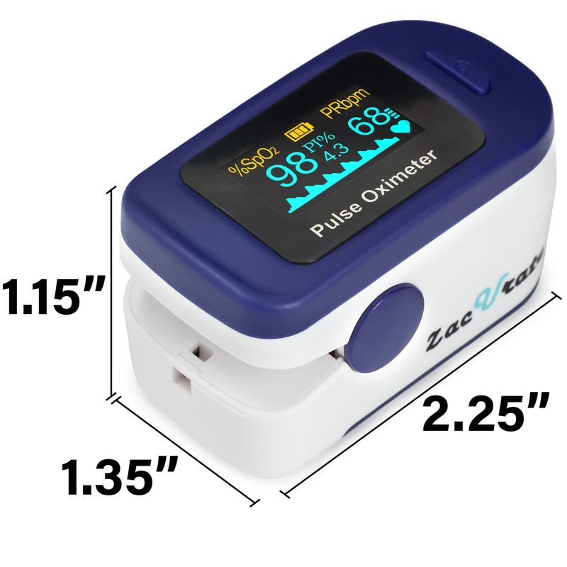 Zacurate 500B-B Wireless Bluetooth Fingertip Pulse Oximeter, Blood Oxygen Monitor with Free App, SpO2, Plethysmograph, and Perfusion Index Finger Oxygen Sensor Blue
