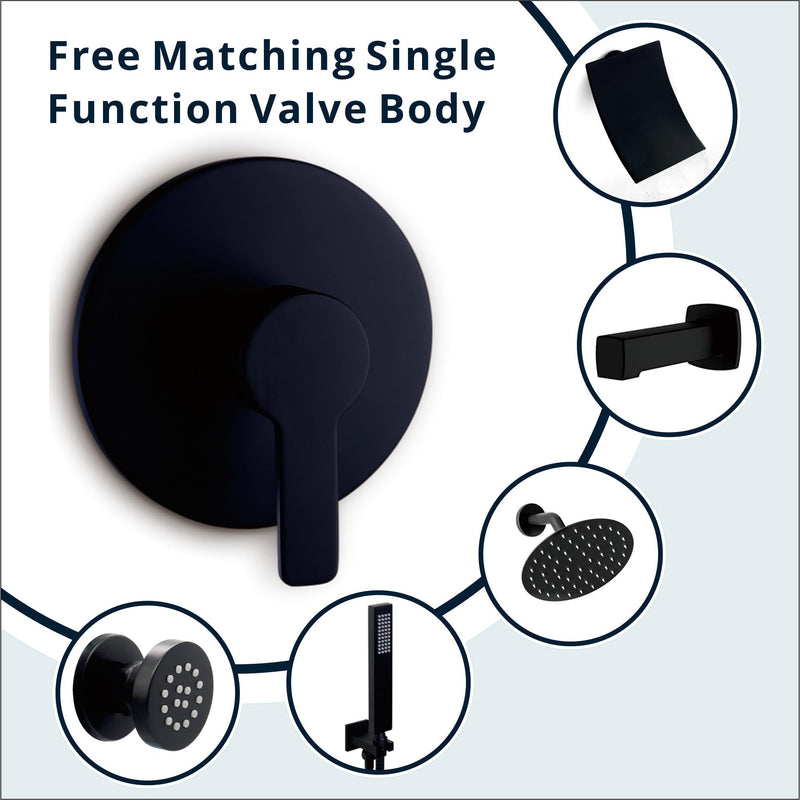 Shower Valve Handle Bathroom Shower Mixer Valve Kit, Wall Mount Rough-in Tub Shower Control Valves Round 1 Way Single Function, Female Thread, Matte Black 1 Way Female Thread