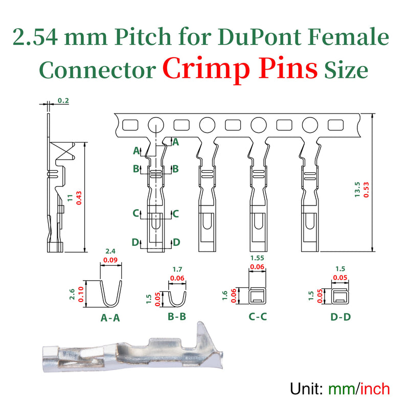 100 Sets / 200 Pieces for Dupont 2.54 mm Pitch 1-Pin Adapter Connector Female Housing Black Socket Terminal Compatible with Wires Cable 30-26 AWG Accessories, Header Crimp Pins Kit 1-Pin Female Black-Single Row