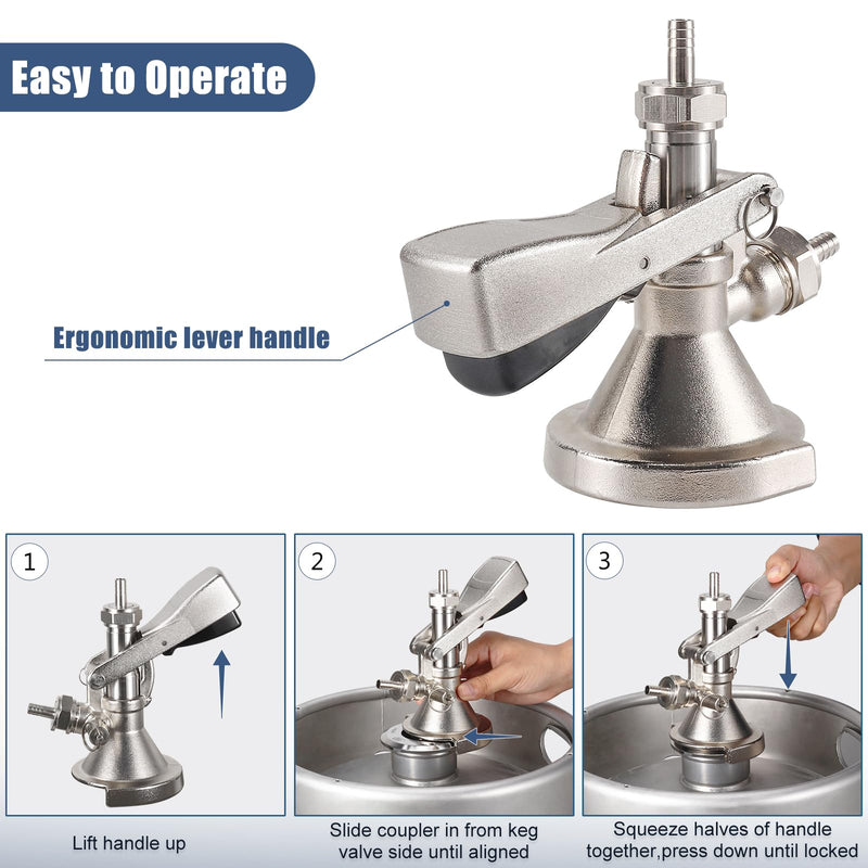 A type Keg Coupler German Slider A System Keg Coupler Stainless Steel Probe Beer Keg Tap for German A system Keg Coupler with Relief Valve Beer Barrel Coupler Kegerator Parts Includes stainless steel clamps
