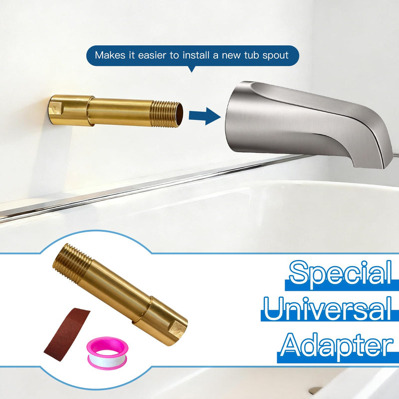 Tub Spout Adapter, Brass, Fits 1/2" Pipe,5-3/8 Inch Bathtub Spout Durable Kit for Both Diverter &Non-Diverter Types,Includes Tub Spout Repair Kit with Assembly Tool