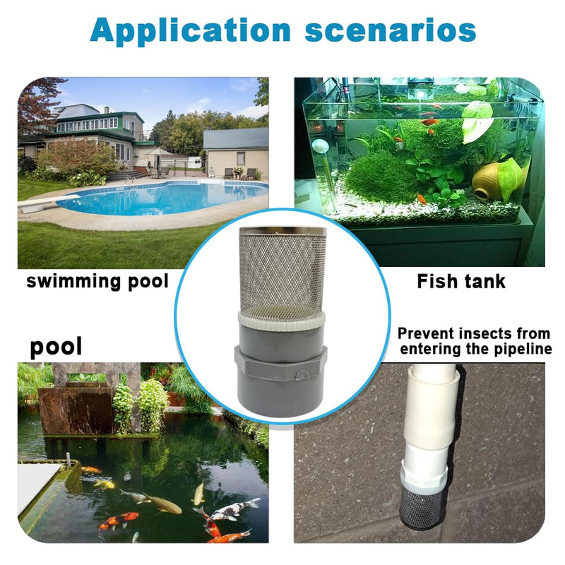 1 inch Stainless Steel Filter Cover Connected to 1 inch/DN25 Grey PVC Filter Water Pipe, Vent Cap Suction Strainers Used to Remove Debris and Reduce Solid Entry(1pcs) 1"DN25