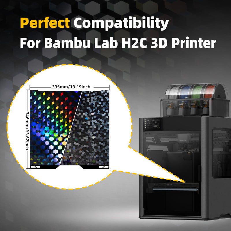 IdeaFormer-3D H2C A2L PEG Build Plate for Bambu Lab 335x346.5mm, Rainbow Hex Glow+Water Cube PEG Spring Steel Bed Plate for Bambu Lab H2C A2L 3D Printer Platform 1