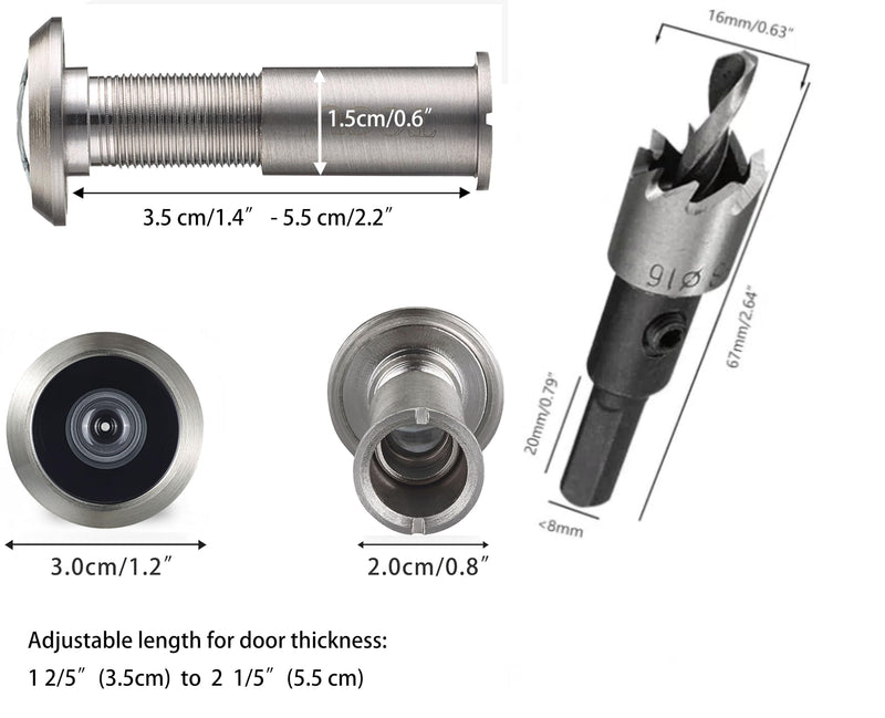 TOGU 10PCS of 220-degree Solid Brass Peep Holes for Door with 16mm Drill Bit, Compatible with Door Thick from 1-3/8" to 2-1/6", Satin Nickel Finish