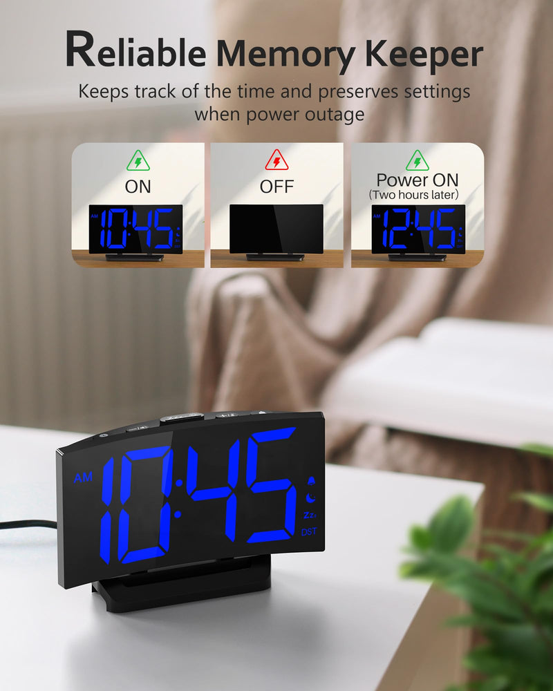 GOLOZA Upgraded Digital Alarm Clock for Bedrooms, Digital Clock with Customizable Night Mode, 5 Levels Brightness+Off, 2 Volume, 3 Alarm Tones, Snooze, USB Charging Port, Power-Off Memory, 12/24H/DST Dark Blue Digit