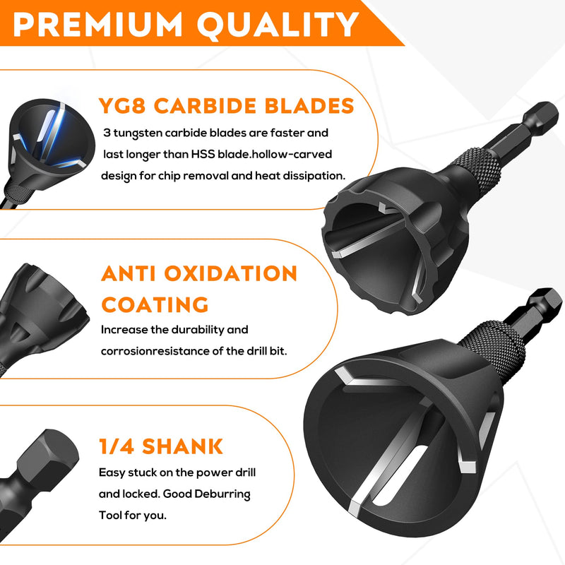 High Strength & Hardness Deburring External Chamfer Tool, with YG8 Carbide Blade, Bolt Thread Repair Tool, Deburring Drill Bit for Repairing Damaged Bolts (3-20mm/1pc+5-25mm/1pc) 3-20mm/1pc+5-25mm/1pc