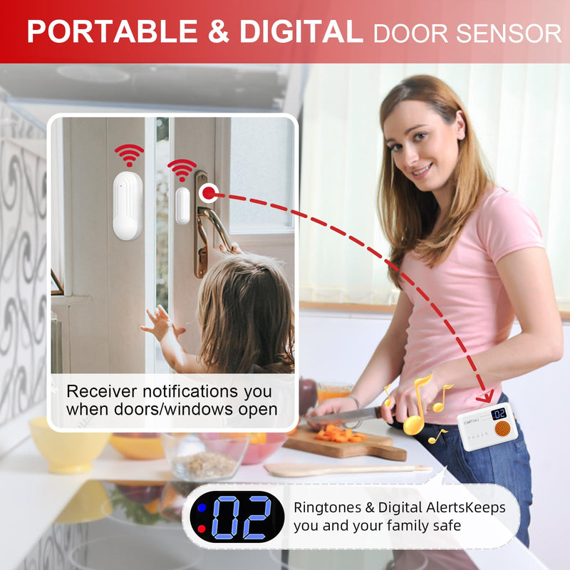 CallToU Door Sensor Chime, Potable Door Chimes for Door Opens, Wireless Door Alarm with 2 Chime Adjustable Vibration 500ft, Entry Alert Chime for Business/Home/Office (3 Sensor + 2 Receiver)