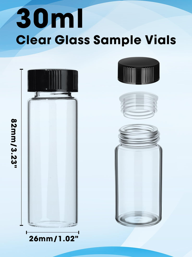 30ml Clear Small Glass Vials with Screw Caps, Small Vials for Essential Oil, Leak-Proof Sample Vials with Lids(10pcs) 30ml-10pcs Black Screw Cap