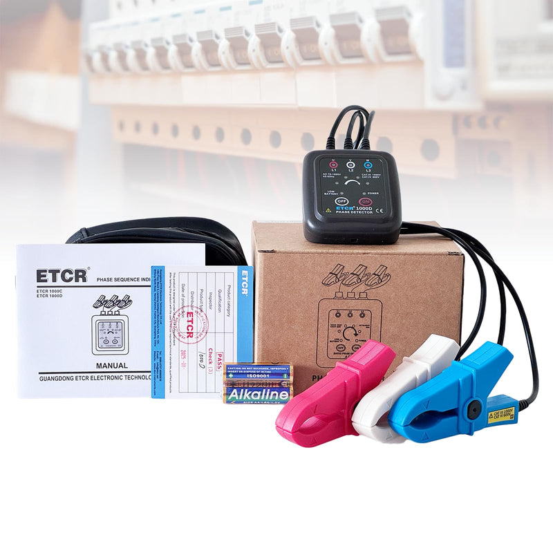 ETCR1000D Non-Contact Phase Sequence Tester Phase Rotation Meter | For insulated wires 0.4-1.6in (10-40mm) diameter, suitable for AC 70-1000V phase sequence testing