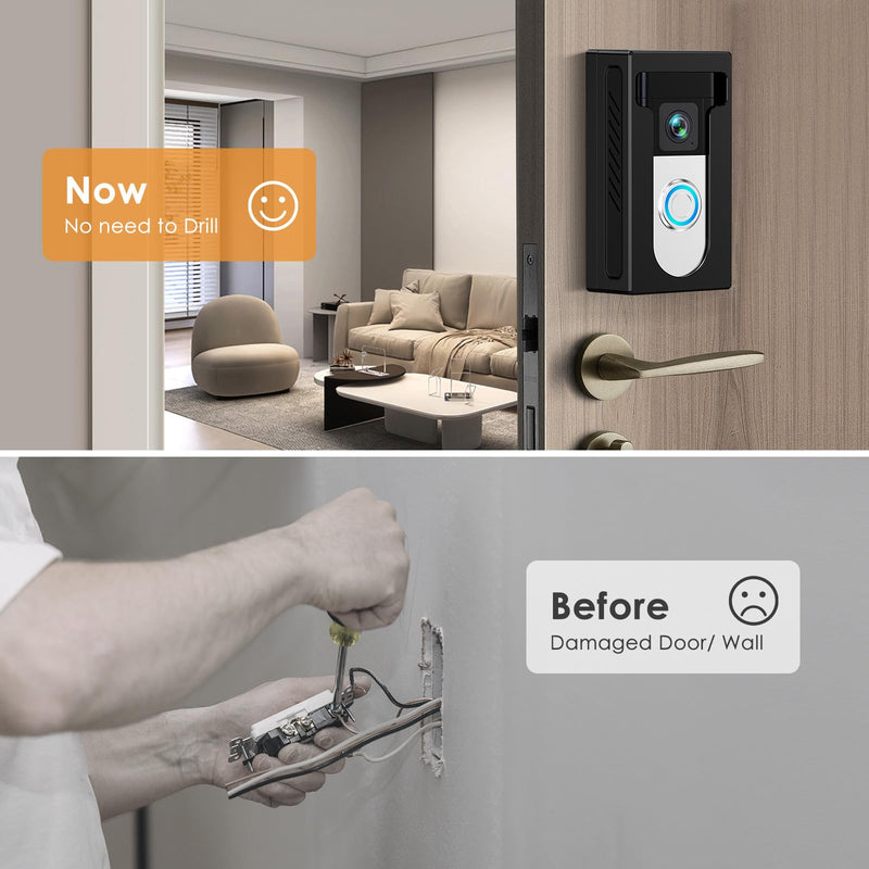 QIBOX No Drill Adhesive Video Doorbell Mount Compatible with Ring/Blink Wireless Video Doorbell, Anti-Theft Camera doorbell Holder Accessories, Not Block Doorbell Motion Sensor & Camera Stick-on Version