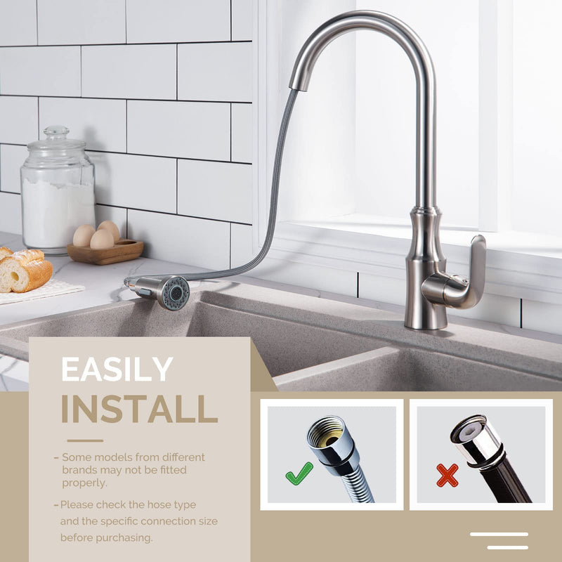 Angle Simple Kitchen Sink Sprayer Replacement, Faucet Head Attachment, Stream and Spray Mode, Brushed Nickel