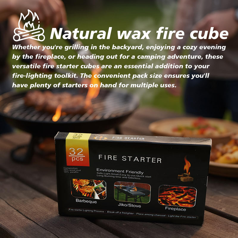 128 Pack,Natural Fire Starter Cubes for BBQ,Campfire,Fireplace,Indoor Outdoor Use,Grill Charcoal Wood Stove Fire Pit Chimney,All-Natural Odorless Wax Fire Starters