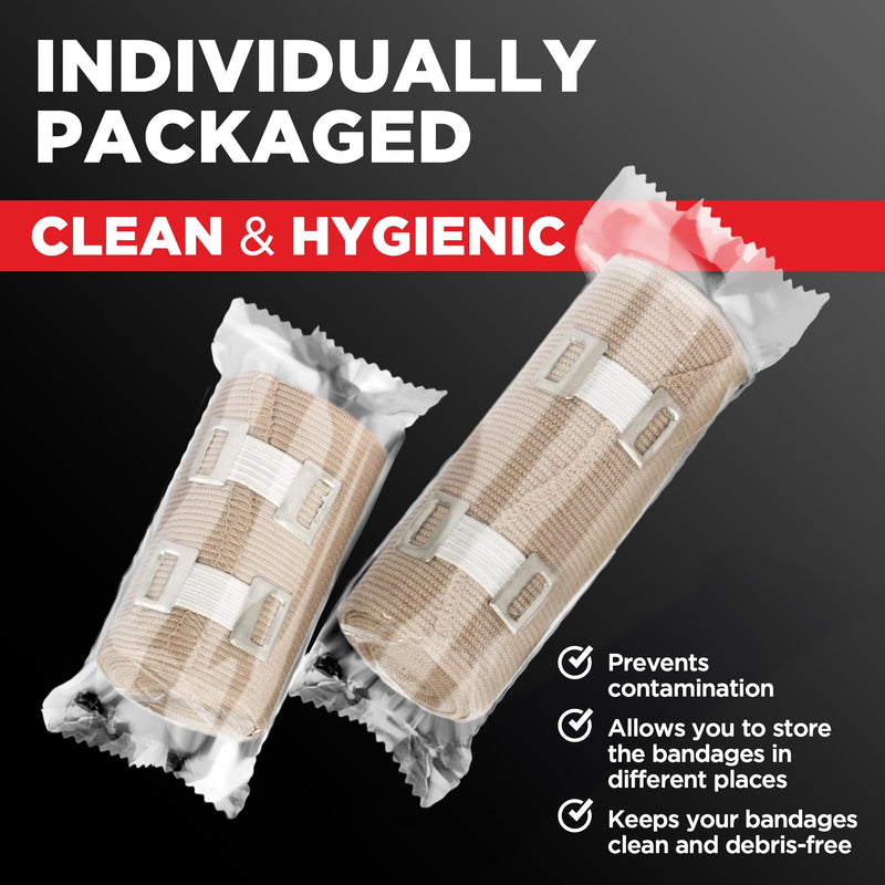 Premium Elastic Bandage Wrap – 4pk (2x3, 2x4) + 12 Extra Clips – Strong Compression Bandage Wrap - Wrist, Ankle, Foot, Knee Wrap 4 Piece Set