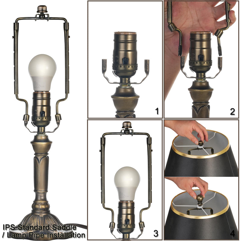 7 8 9 10 inch Lamp Shade Harp Holder,Antique Brass Lamp Harp Kit,Fit Both Standard Lamp Rod and E26 Light Base UNO Fitter Adapter,with 2 Shade Attaching Finial Top (Bronze Color - 1 Set) Bronze Color - 1 Set - NewNest Australia