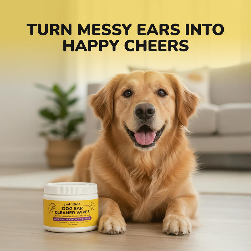 Dog Ear Cleaner Wipes - Cleaning Wipes for Puppies - Dirty, Smelly & Itchy Ears - Non-Irritating Removal of Buildup, Dirt & Wax- with Witch Hazel, Willow Bark, Aloe Vera & More - 100 Count