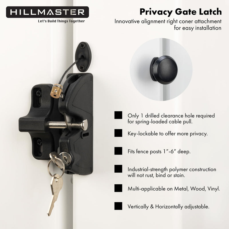 Key Lockable Two-Sided Gate Latch for Outdoor Fence, Operates 2 Side of The Gate for Square Frame Post, Rustproof Fence Latch Gate Lock for Metal, Wood, Vinyl Fence Gates,Gate Hardware,Black Finish