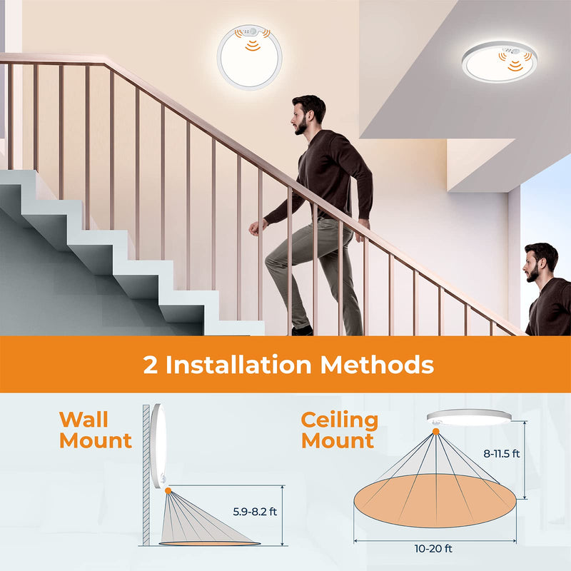 BLNAN Motion Sensor Ceiling Light Wired, 12 Inch 3000K 4000K 5000K Selectable LED Flush Mount Light Fixture, Motion Activated Light with Timer for Hallway Stair Walk-in Closet, Non-Dimmable 12inch-1pack