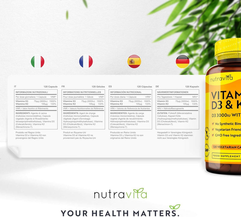 Vitamin D3 4000 IU & Vitamin K2 100ug MK7 (K2VITAL®️) - Clinically Proven Ingredients – Max Strength - 120Capsules – Supports Normal Immune System – Cholecalciferol & Menaquinone-7 – Made in The UK