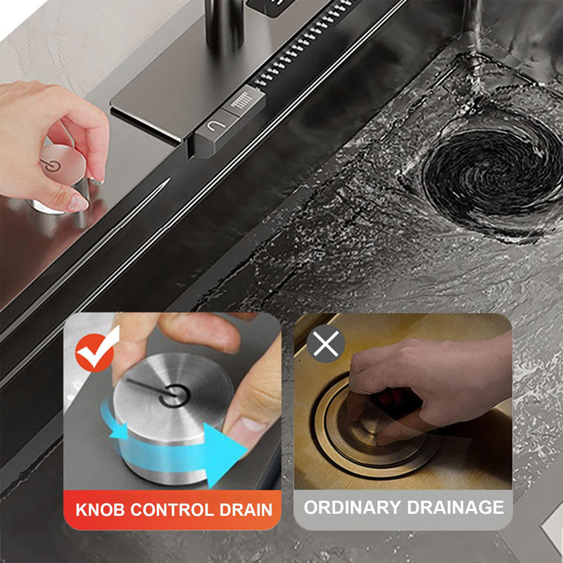 New 3-1/2 '' Kitchen Sink Drain Kit with Control Button Sink Drain Basket 304 Stainless Steel SinkStrainer Stopper for kitchens and bathrooms Grey