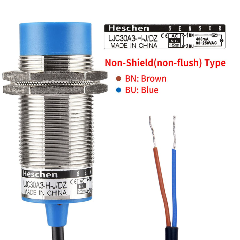 M30 Capacitive Proximity Sensor Switch Non-Shield Type LJC30A3-H-J/DZ Detection 1-15mm 90-250VAC 400mA Normally Closed (NC) 2 Wires