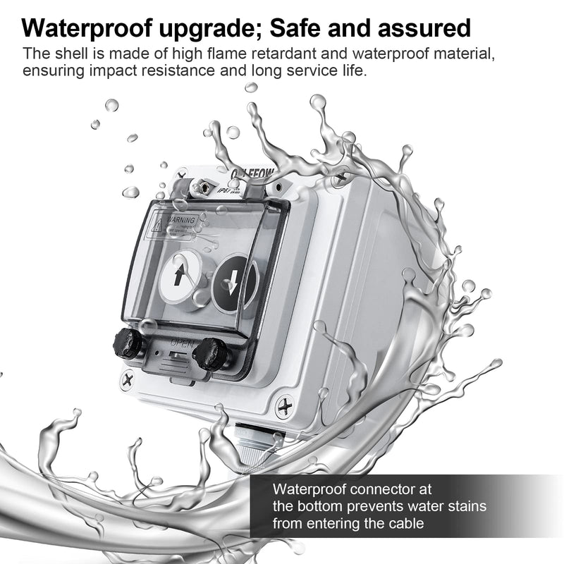 IP67 Button Switch Outdoor Waterproof Box 2 Push Button White Up Black Down Button with Protective Cover Anti-misoperation Switch(AC/DC 6A-110V/3A-240V/2.5A-380V) 2 Buttons-White Up & Black Down Self-Resetting