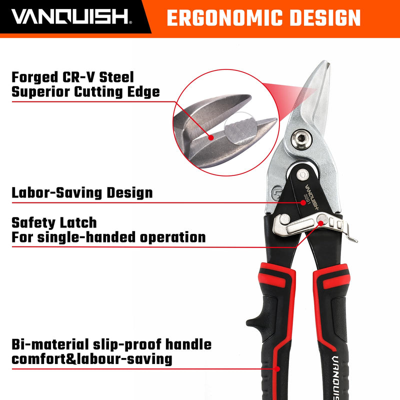 VANQUISH Aviation Tin Snips, Left Cut, Heavy Duty Metal Cutter Shears for Cutting Metal Sheet 3291 Long Left Cut
