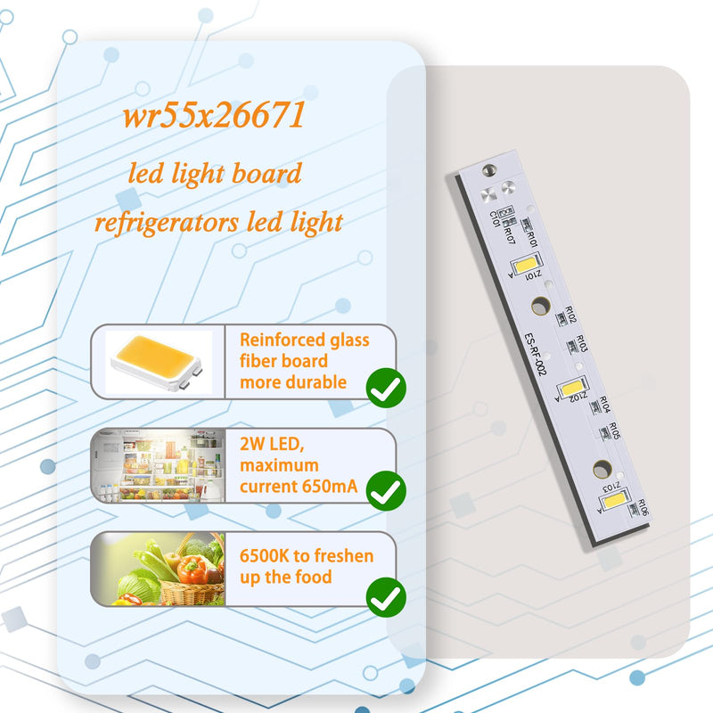 New Upgraded WR55X26671 Refrigerators led Light Board Replace Freezer Light Board Compatible ps11767930 ap6035586 4468532 eap11767930 6PCS 6 Pack