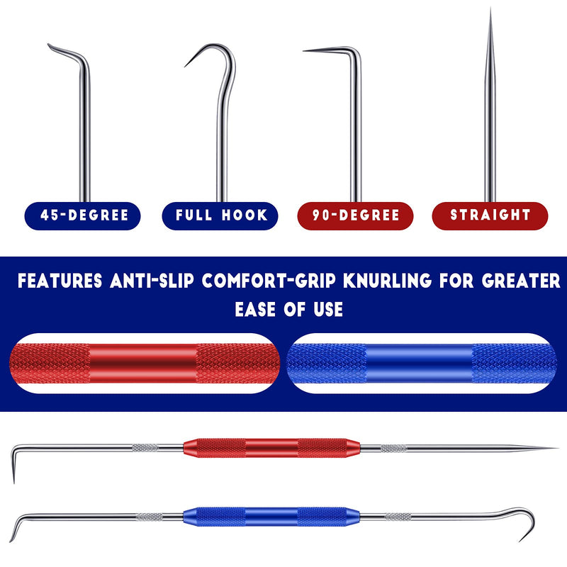 Zhehao 4 Pcs Double Pointed Scriber, 8.3 Inch Metal Scribe Tool Hook and Pick Tool Set Straight 45 Degree 90 Degree Tip Marking Tool for Machinists, Technicians or Craftsmen