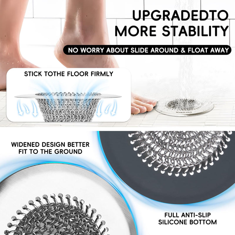 Bathtub Drain Hair Catcher, Wokdada Fast Drainage Shower Drain Hair Catcher, Reversible 304 Stainless Steel Drain Protector for Pop-Up and Regular Drains of Bathroom(Patented Product) Silver-1 Pack