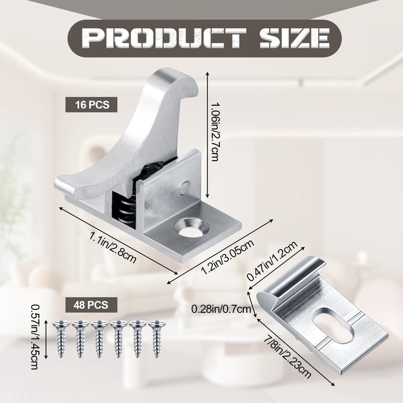 Lounsweer 16 Pcs Brass Heavy Duty Cabinet Door Latch Cabinet Closets Door Elbow Latch with Mounting Screws Hardware for Bedroom Bathroom Window Catch(Silver) Silver