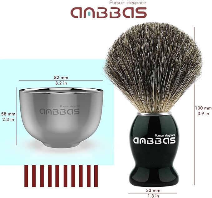Anbbas Shaving Brush Set Badger Hair Brush + Stand + Soap Bowl 3 Piece Set Men Shaving Foaming Facial Wash Brush - NewNest Australia