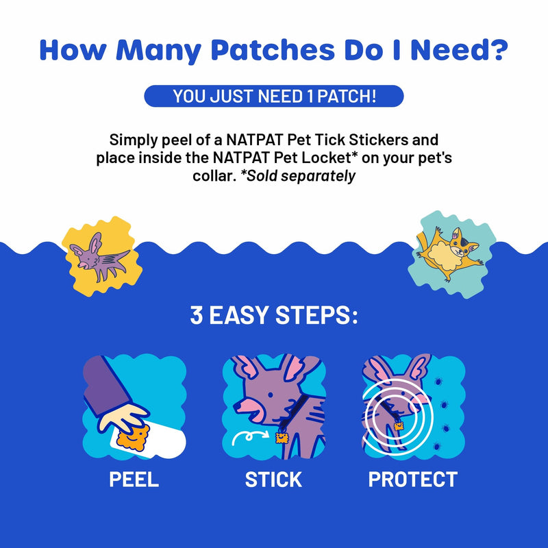 NATPAT Outdoor Pet Patches for Dogs & Cats | Plant Based Essential Oils | Safe for Pets | Non-Toxic, Easy to Apply - 48 Patches - Locket Sold Separately
