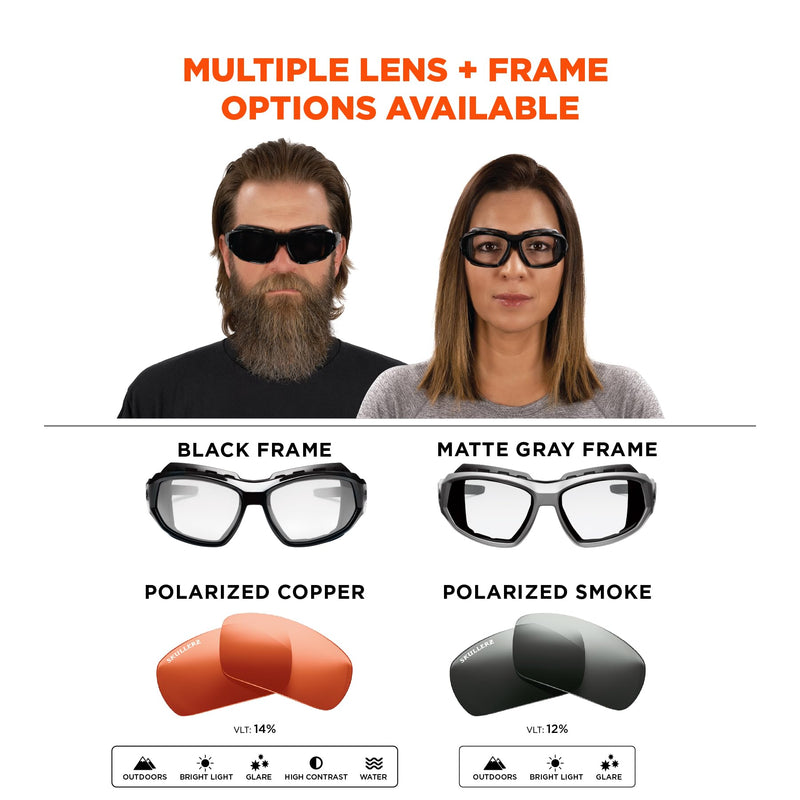 Ergodyne Skullerz Loki Convertible Polarized Safety Sunglasses, Copper Lens-Includes Gasket and Strap to Convert to Goggle,Polarized Copper Lens, Gray Frame Polarized Copper Lens, Gray Frame