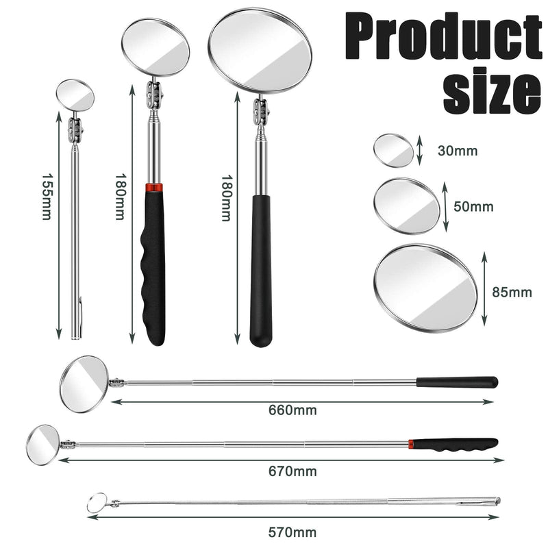 3 Pieces Telescoping Inspection Mirror Round Mirror Inspection Tool for Check The Condition of The Vehicle, Observe The Eyelashes, Mouth and Other Small Parts 3 Kinds of Size