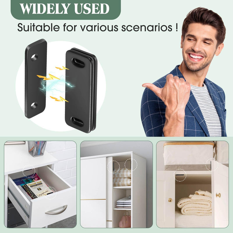 Ultra Thin Cabinet Door Magnets Catch,Magnetic Door Catch,Cabinet Latch Magnetic Closures for Kitchen Closet and Cupboard Wardrobe (Black Magnetic 4P) Black Magnetic 4P
